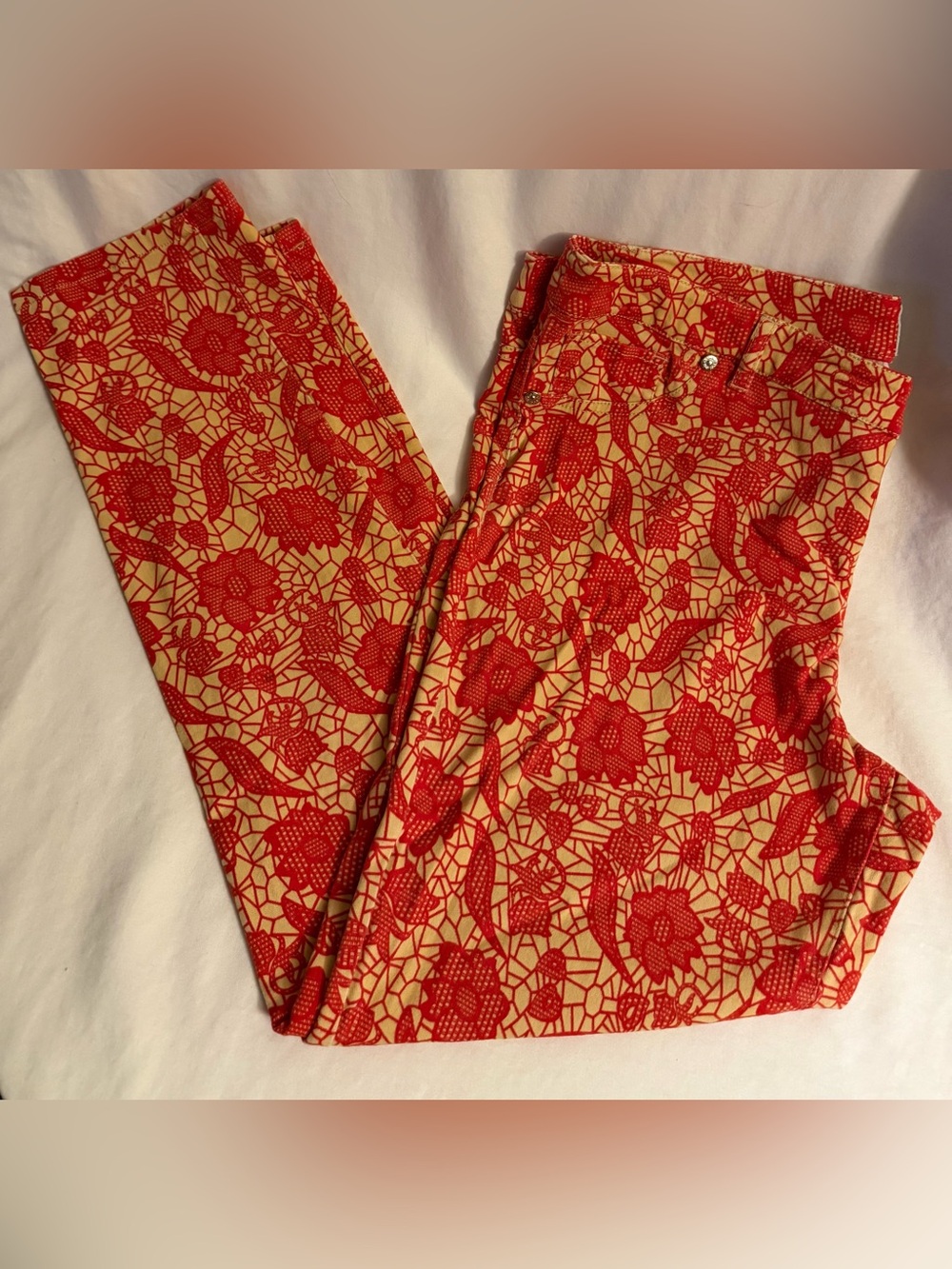 eci red and cream slim stretch pants size 12